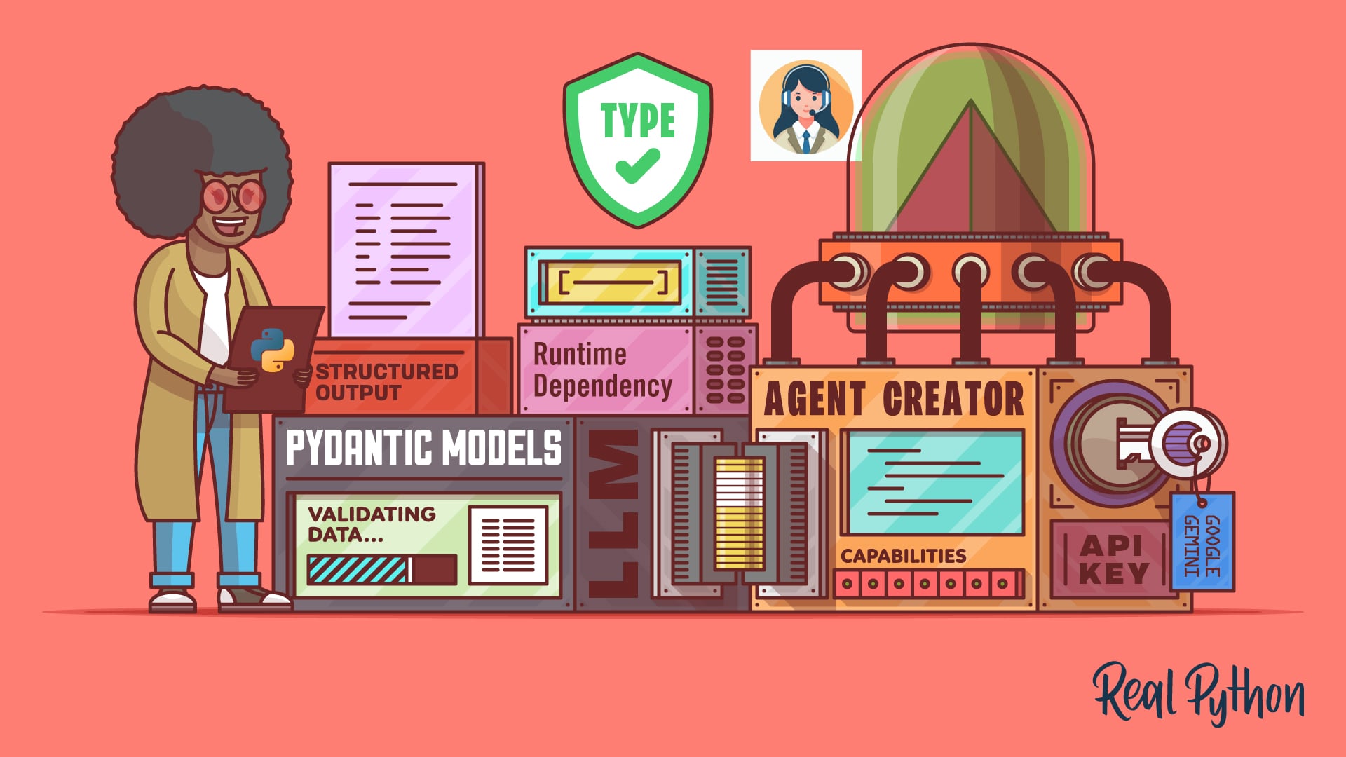 Learn how to use Pydantic AI to build type-safe LLM agents in Python with structured outputs, function calling, and dependency injection patterns.