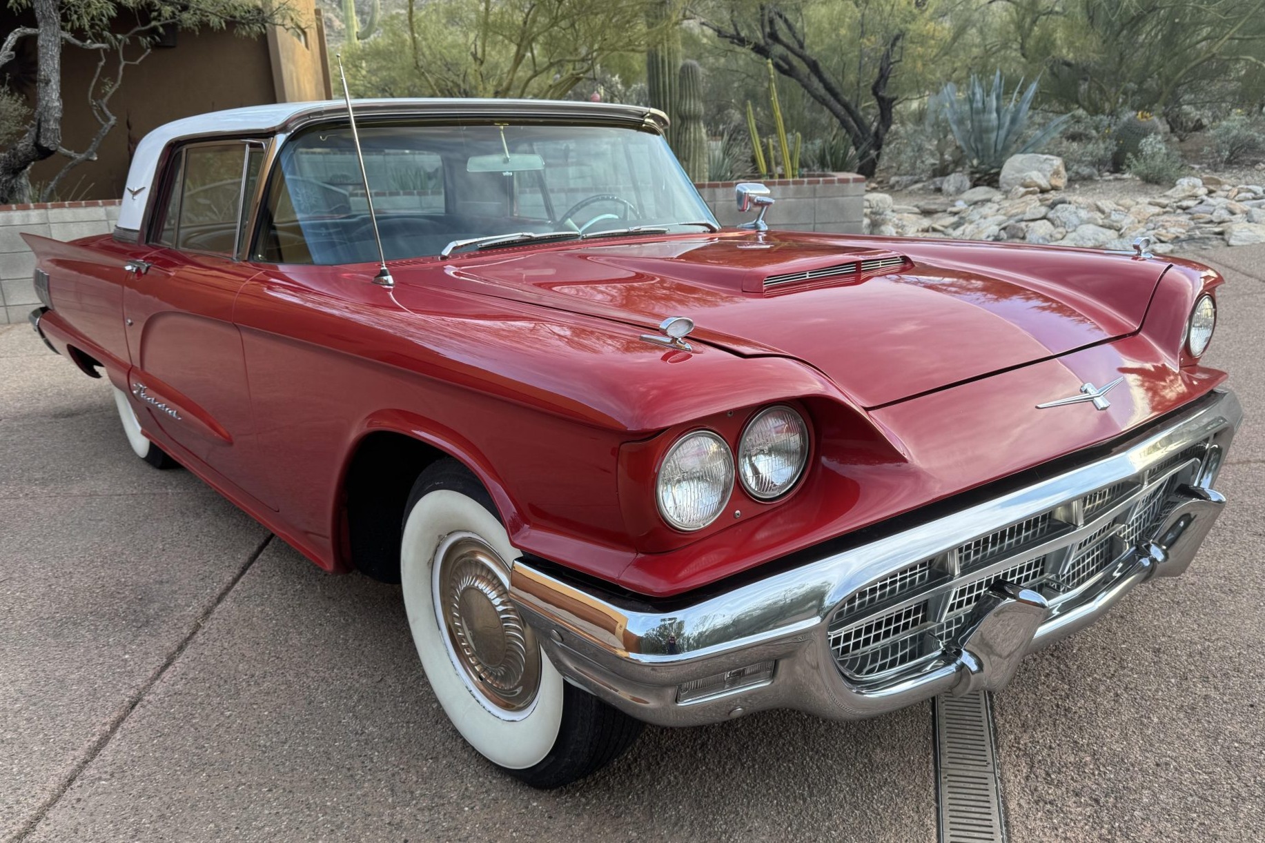 This 1960 Ford Thunderbird coupe was acquired by the seller in 2022, and subsequent work involved repainting the car in red and white, retrimming the interior in black and red, and servicing the 352ci V8 by rebuilding the carburetor and replacing the valve co…