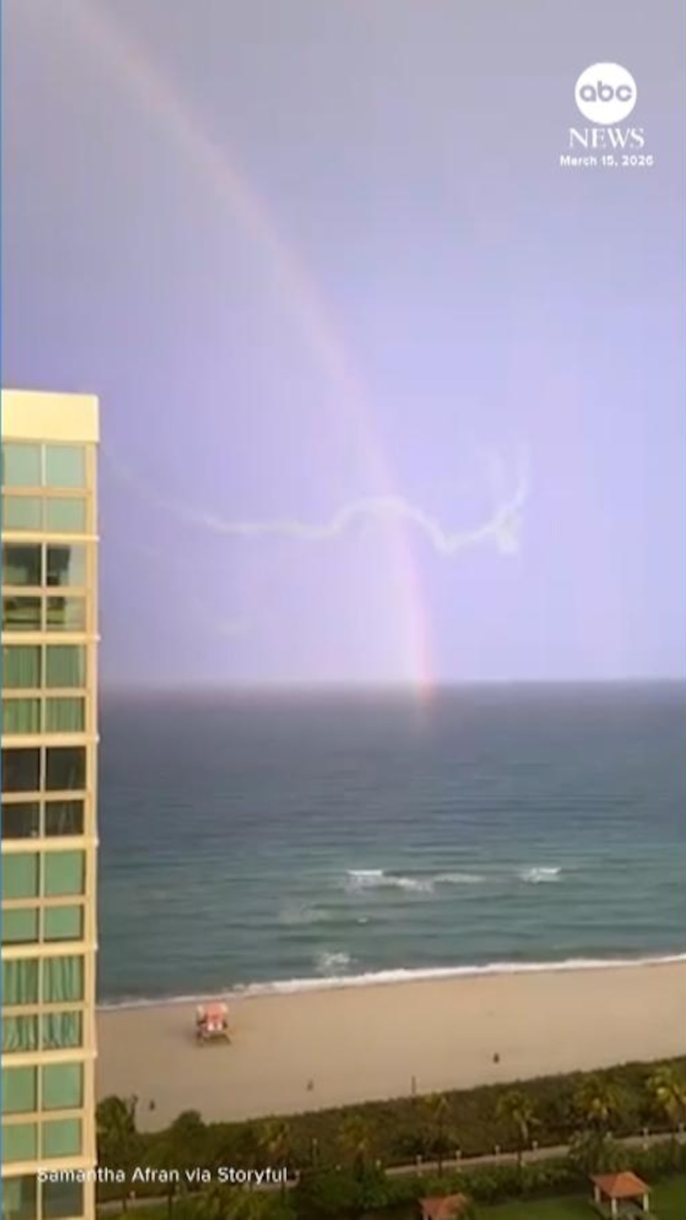 A Miami Beach resident says she was cleaning her apartment and pulled out her phone to capture this striking footage of a double rainbow.
