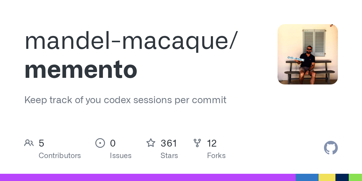 Keep track of you codex sessions per commit. Contribute to mandel-macaque/memento development by creating an account on GitHub.