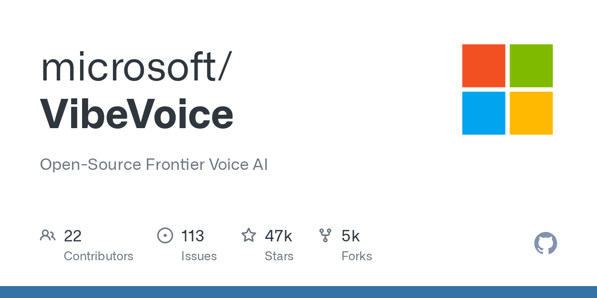 Open-Source Frontier Voice AI. Contribute to microsoft/VibeVoice development by creating an account on GitHub.